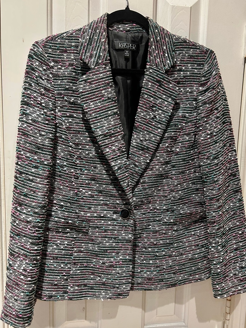 Kasper Black Tweed Blazer with Pink and White Flecks